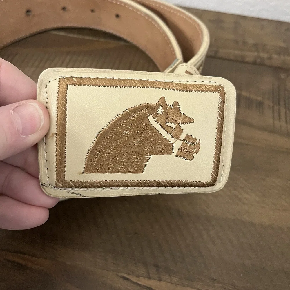 Mexican Embroidered Cowboy Belt. Western Beige Belt and Buckle 38